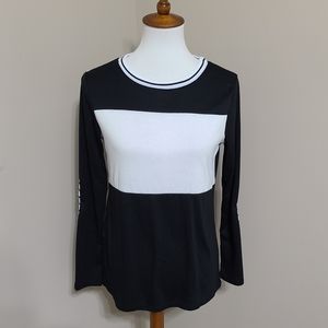 Color block top with striped elbow patches